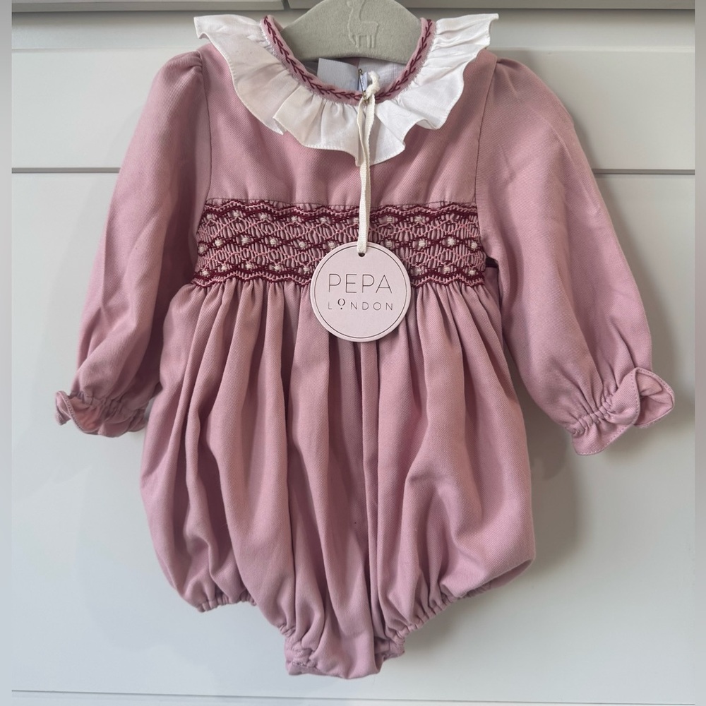 Pepa London long sleeve hand smocked romper 6m